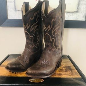 Old West Boots Western Style Leather Cowboy Pull On Brown Boots